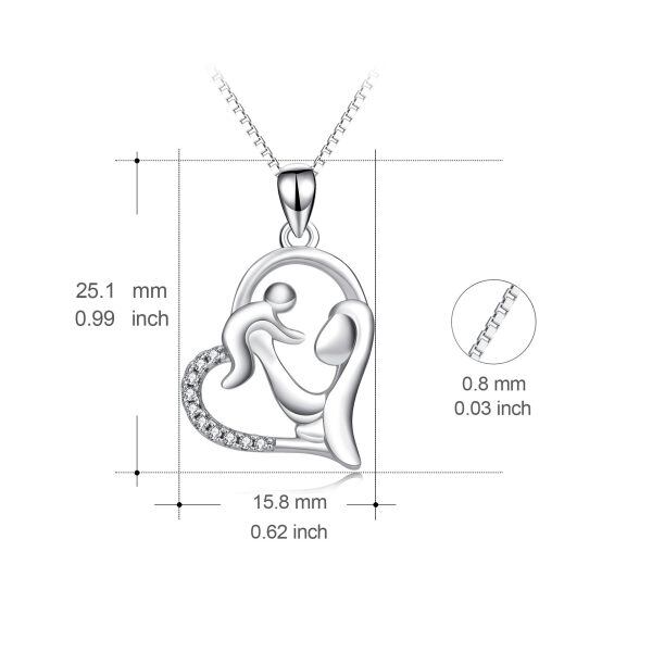 Sterling Silver Zircon Silver Plated Mother with One Child Eternal Love Heart Necklace-2