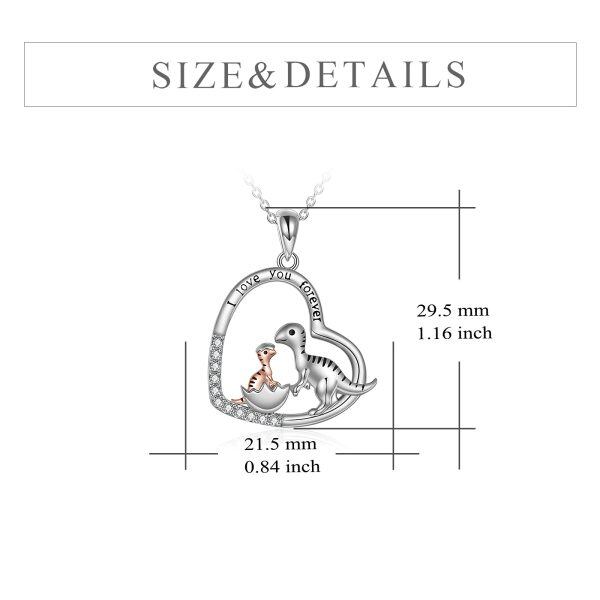 Sterling Silver Zircon Rhodium And Rose Gold Plated Dinosaur Necklace-4