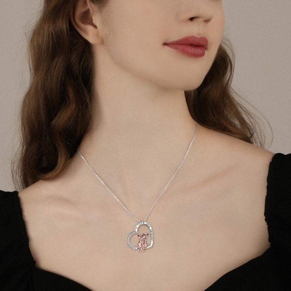 Sterling Silver Zircon Rhodium And Rose Gold Plated Giraffe Necklace-1