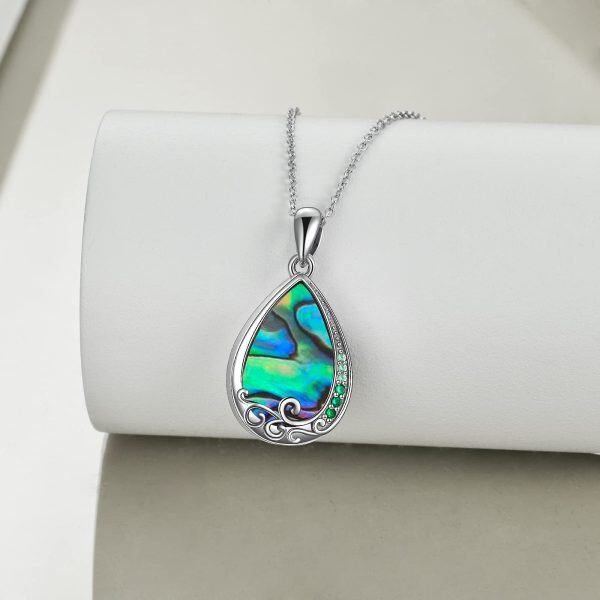 Sterling Silver Abalone Shell Silver Plated Teardrop Urn Necklaces -1