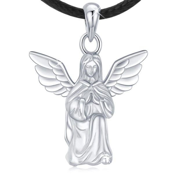 Sterling Silver Silver Plated Guardian Angel Pendant Necklace -0