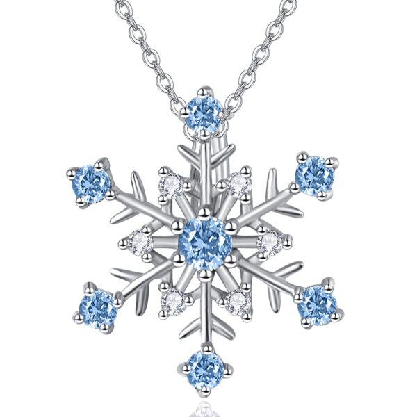 Sterling Silver Zircon Rhodium Plated Snowflake Necklace-0