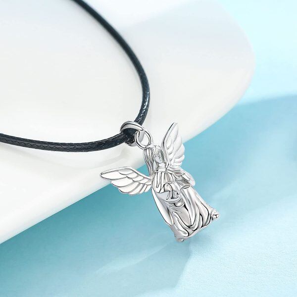 Sterling Silver Silver Plated Guardian Angel Pendant Necklace -3