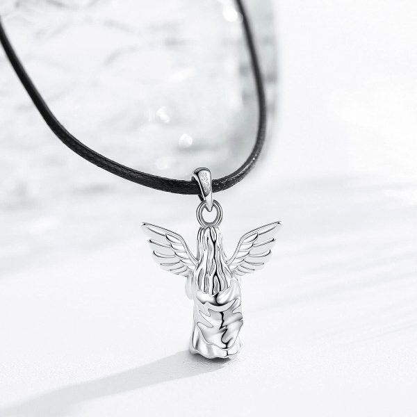 Sterling Silver Silver Plated Guardian Angel Pendant Necklace -4