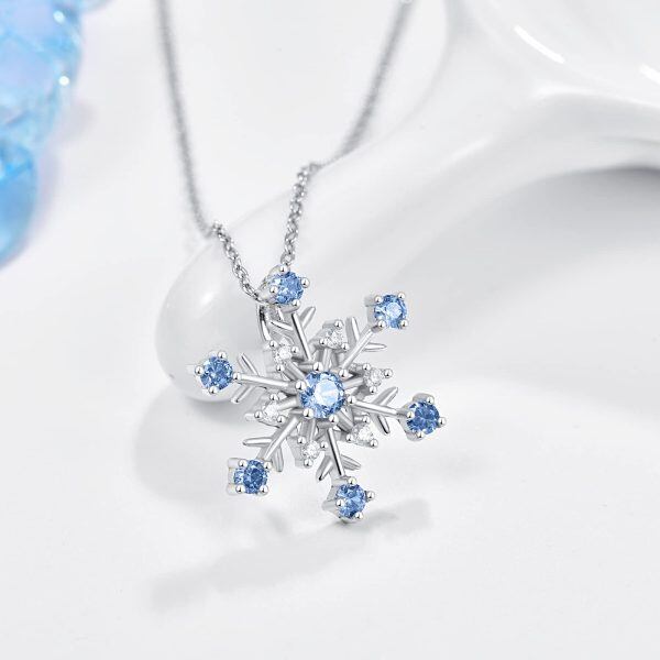 Sterling Silver Zircon Rhodium Plated Snowflake Necklace-3