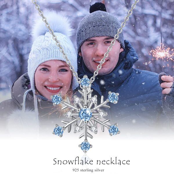 Sterling Silver Zircon Rhodium Plated Snowflake Necklace-4