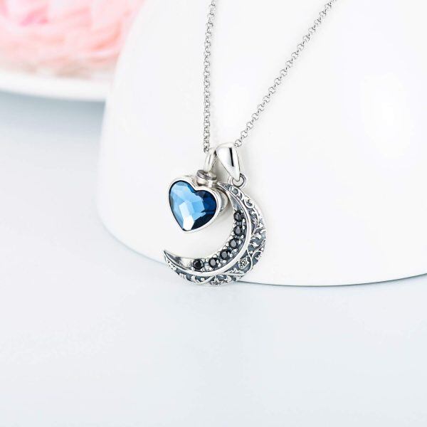 Sterling Silver Crystal Oxidized Heart Moon Urn Necklace-2