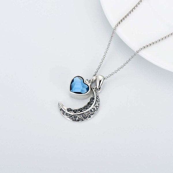 Sterling Silver Crystal Oxidized Heart Moon Urn Necklace-4