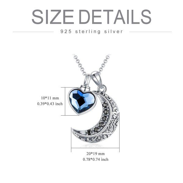 Sterling Silver Crystal Oxidized Heart Moon Urn Necklace-5