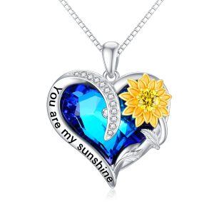 Sterling Silver Crystal Rhodium And Gold Plated Sunflower Necklace-0