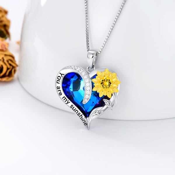 Sterling Silver Crystal Rhodium And Gold Plated Sunflower Necklace-1