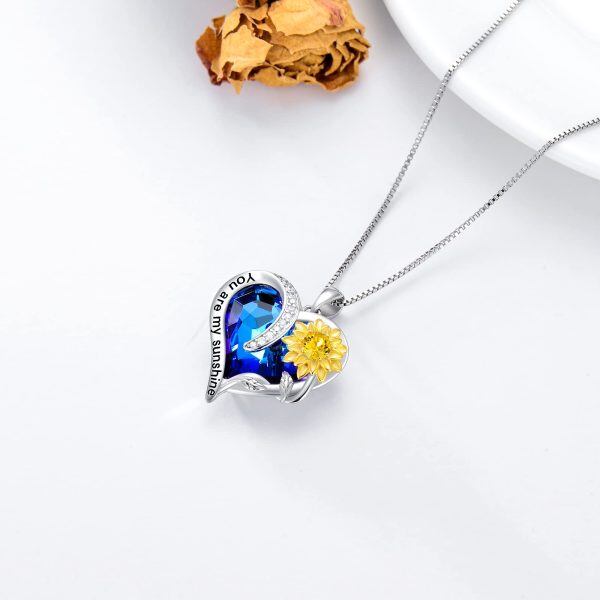 Sterling Silver Crystal Rhodium And Gold Plated Sunflower Necklace-2