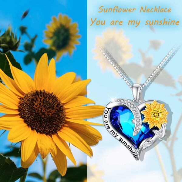 Sterling Silver Crystal Rhodium And Gold Plated Sunflower Necklace-3