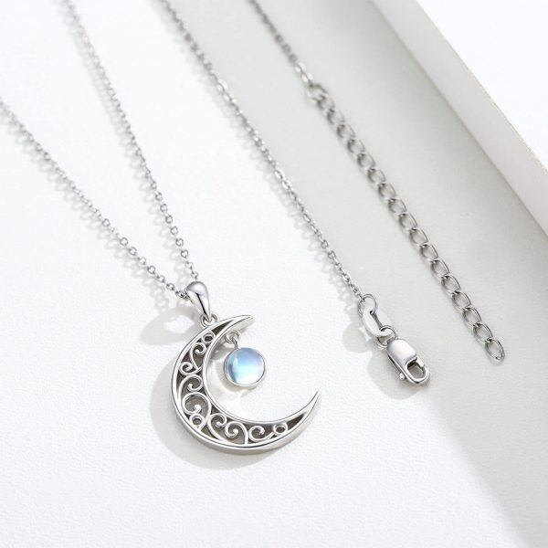 Sterling Silver Moonstone Rhodium Plated Moon Necklace-2