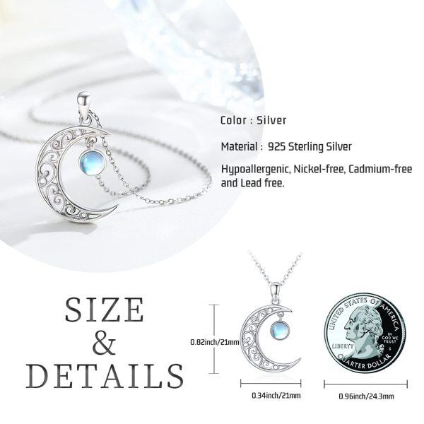 Sterling Silver Moonstone Rhodium Plated Moon Necklace-5