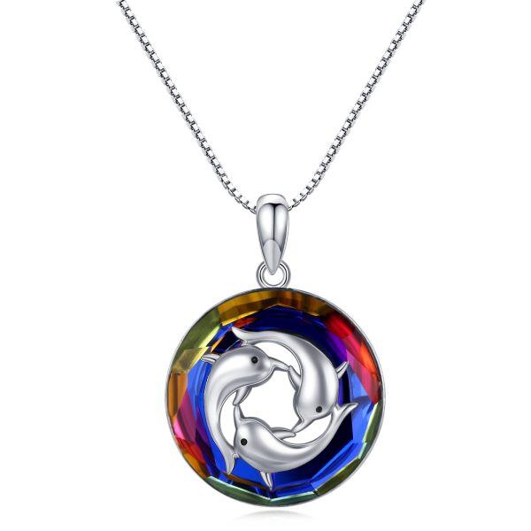 Sterling Silver Crystal Rhodium Plated Dolphin Necklace-0