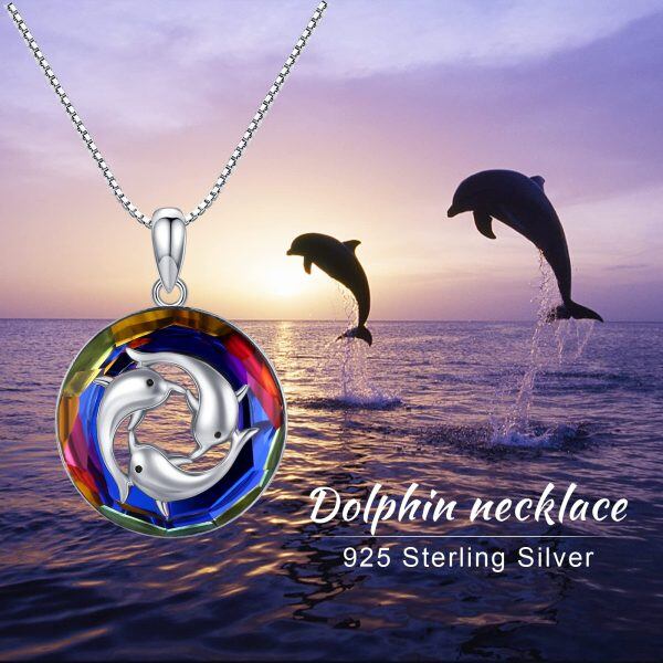 Sterling Silver Crystal Rhodium Plated Dolphin Necklace-5