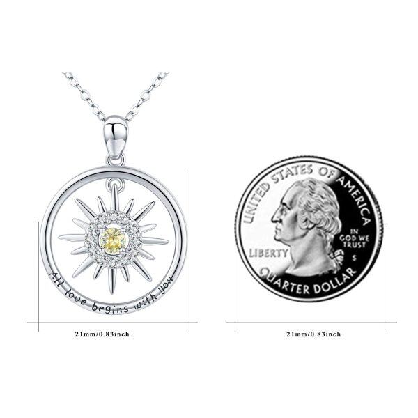 Sterling Silver Zircon Rhodium Plated Sun Necklace-1