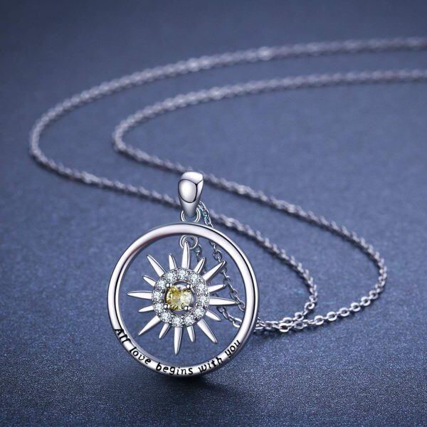 Sterling Silver Zircon Rhodium Plated Sun Necklace-2