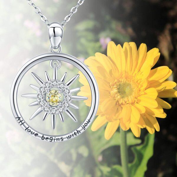 Sterling Silver Zircon Rhodium Plated Sun Necklace-3