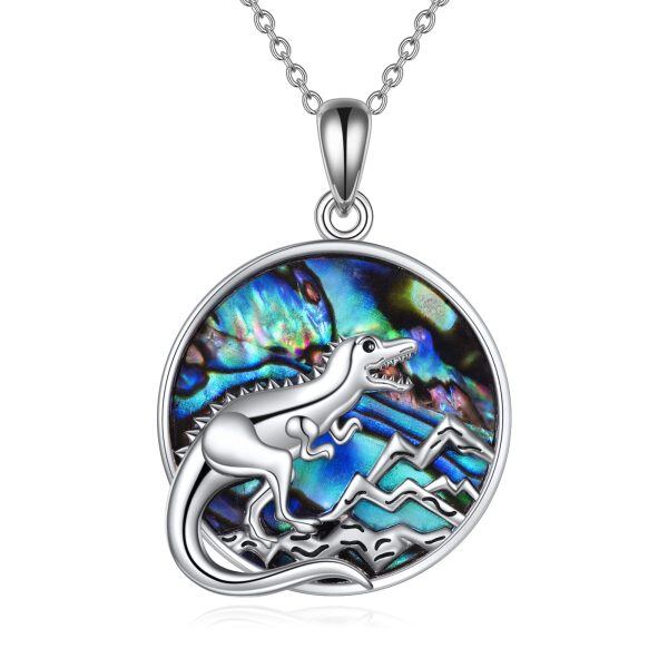 Sterling Silver Abalone Shell Rhodium Plated Dinosaur Necklace-0