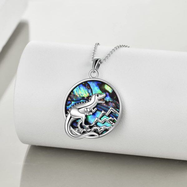 Sterling Silver Abalone Shell Rhodium Plated Dinosaur Necklace-2