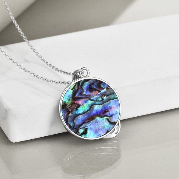 Sterling Silver Abalone Shell Rhodium Plated Dinosaur Necklace-3