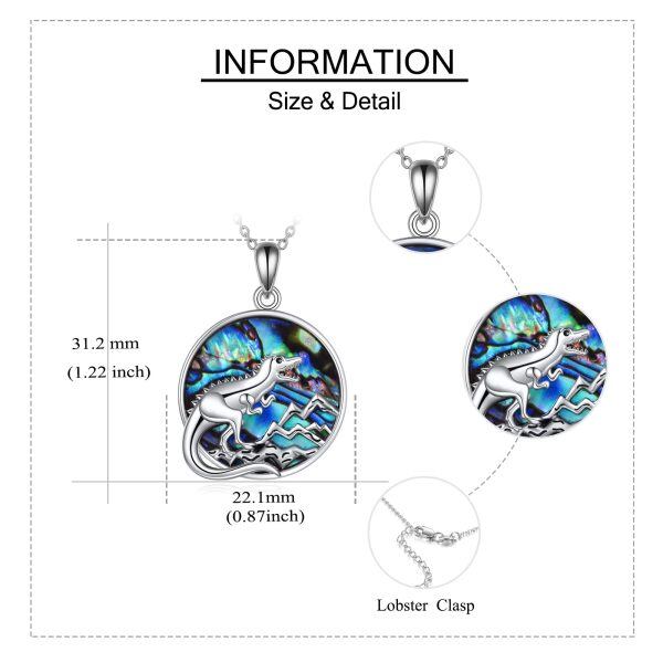 Sterling Silver Abalone Shell Rhodium Plated Dinosaur Necklace-4