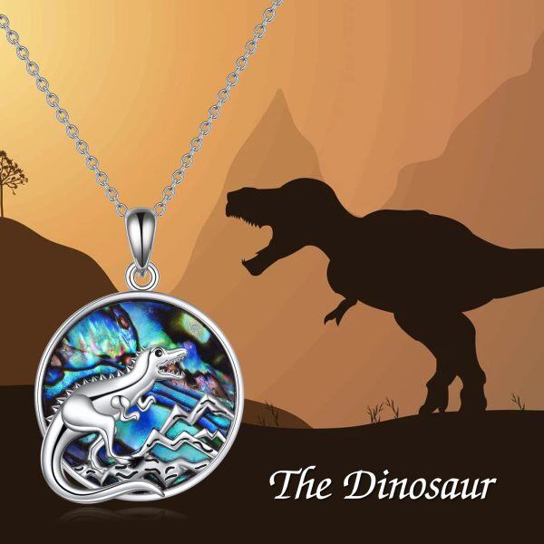 Sterling Silver Abalone Shell Rhodium Plated Dinosaur Necklace-5