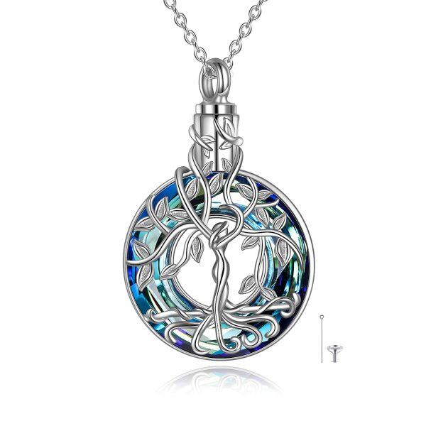 Sterling Silver Crystal Silver Plated Tree of Life Urn Necklaces-0