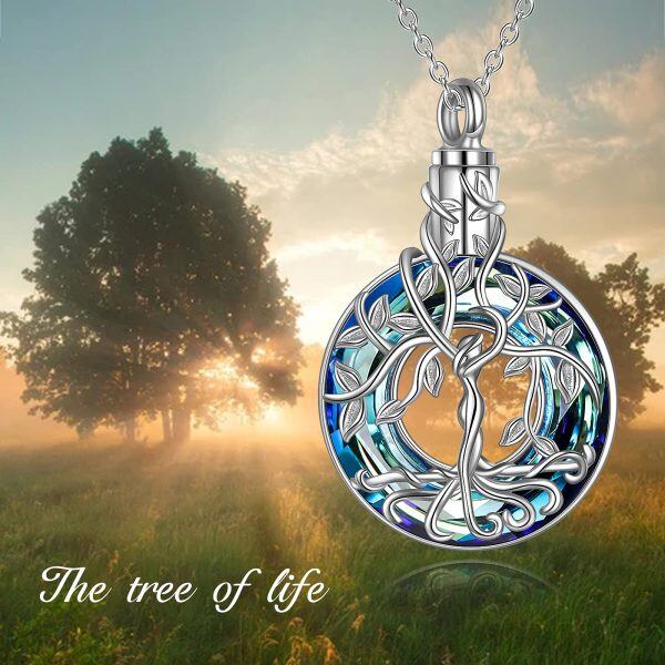 Sterling Silver Crystal Silver Plated Tree of Life Urn Necklaces-4