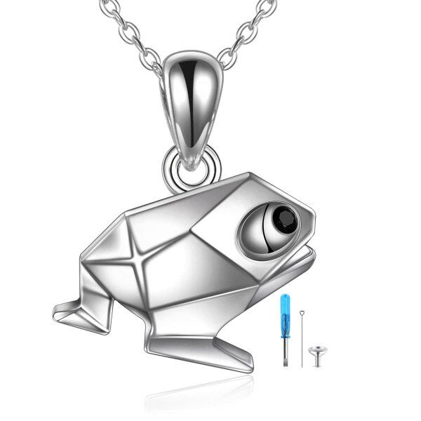 Sterling Silver Silver Plated Origami Frog Urn Pendant Necklaces-0