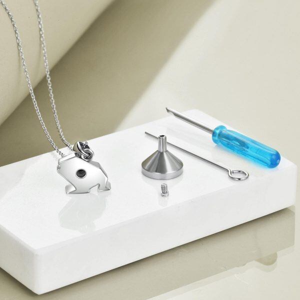 Sterling Silver Silver Plated Origami Frog Urn Pendant Necklaces-2