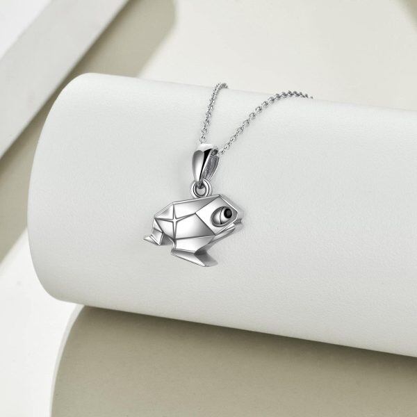 Sterling Silver Silver Plated Origami Frog Urn Pendant Necklaces-3