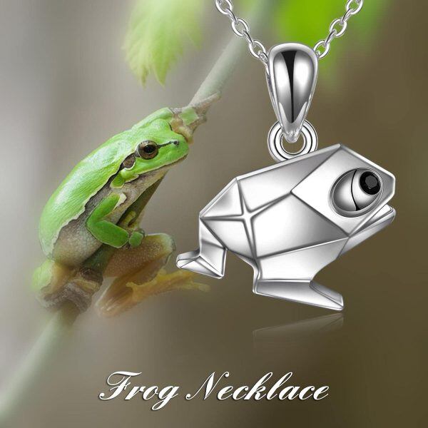 Sterling Silver Silver Plated Origami Frog Urn Pendant Necklaces-5