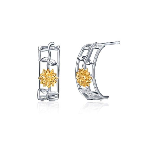 Sterling Silver Gold Plated Sunflower Hoop Earrings-0