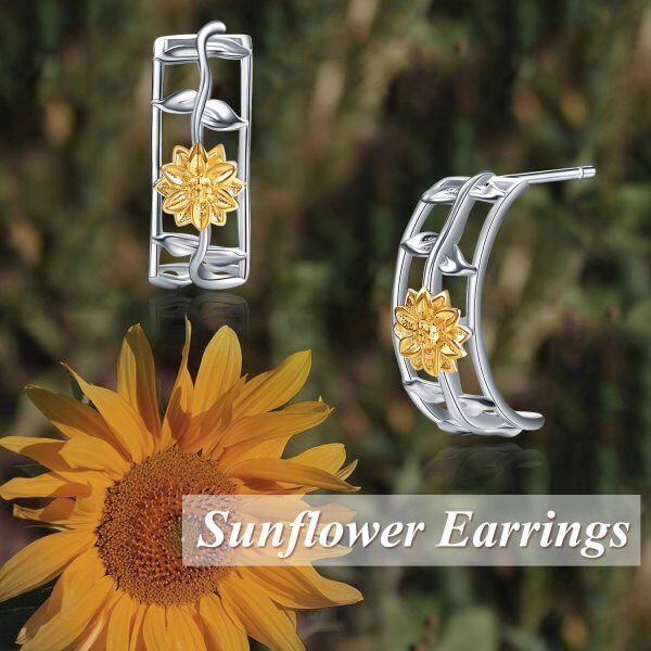 Sterling Silver Gold Plated Sunflower Hoop Earrings-5