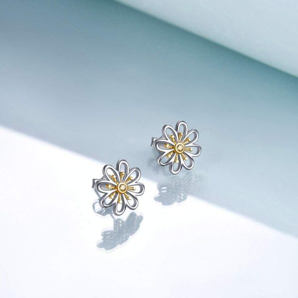 Sterling Silver Zircon Gold Plated Daisy Flower Stud Earrings -3