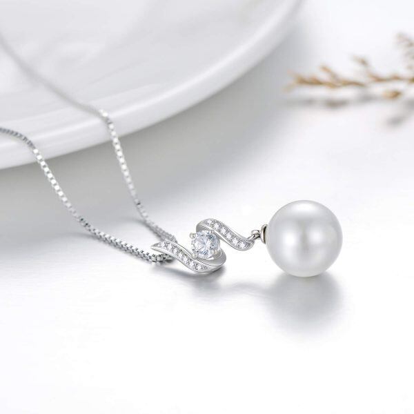 Sterling Silver Zircon Pearl Drop Silver Plated Pendent Necklace-2