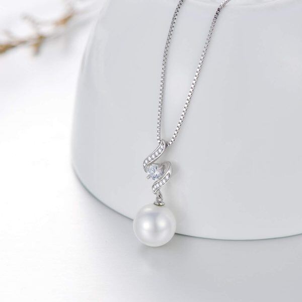 Sterling Silver Zircon Pearl Drop Silver Plated Pendent Necklace-3