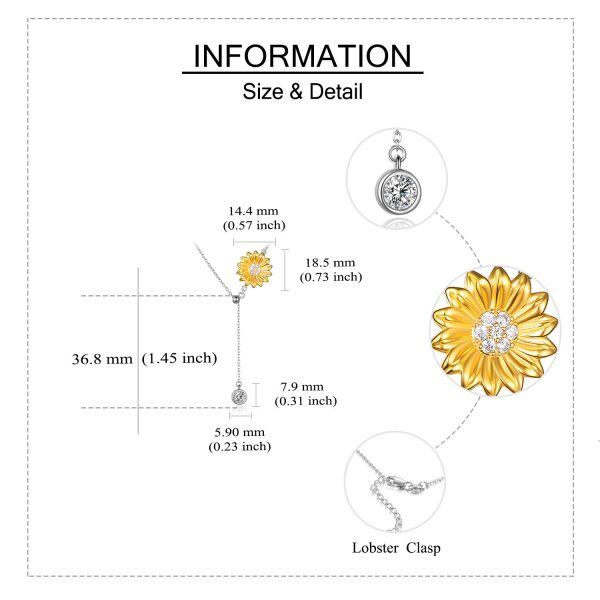 Sterling Silver Zircon Two Tone Color Sunflower Y Necklace-3