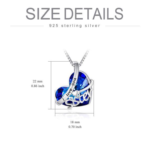 Sterling Silver Crystal Silver Plated I Love You Sister Heart Pendant Necklace-4