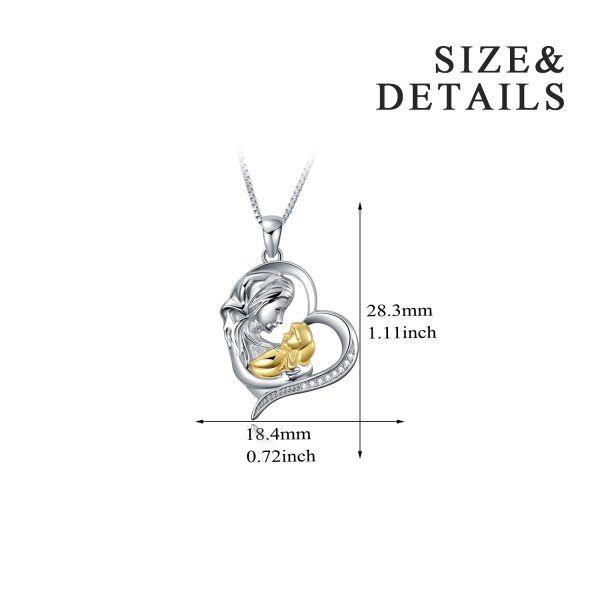 Sterling Silver Zircon Two Tone Color Mother and Child Heart Necklace-4