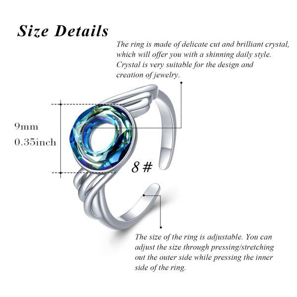 Sterling Silver with Blue Crystal Silver Plated Twine Twisted Open Rings -4