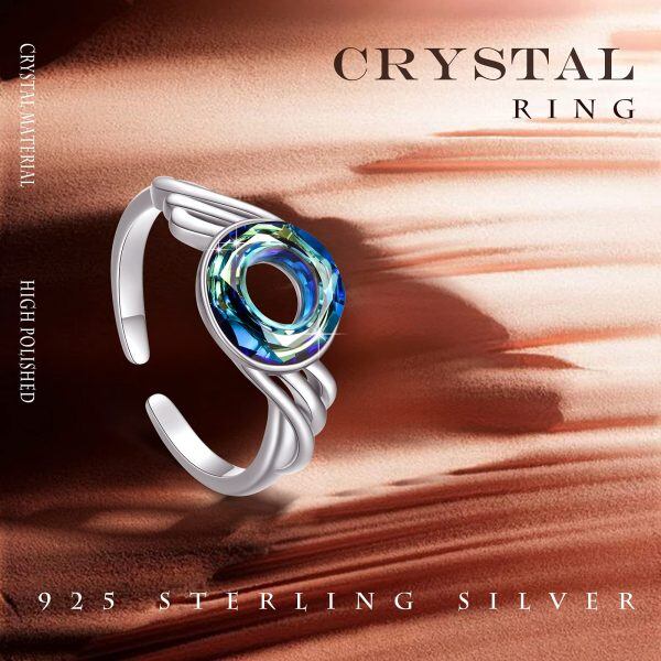 Sterling Silver with Blue Crystal Silver Plated Twine Twisted Open Rings -5