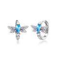 wholesale 925 Sterling Silver Blue Topaz & Cubic Zirconia Dragonfly Huggie Hoop Earrings for Women's Gifts-0-0