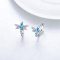 wholesale 925 Sterling Silver Blue Topaz & Cubic Zirconia Dragonfly Huggie Hoop Earrings for Women's Gifts-0-1