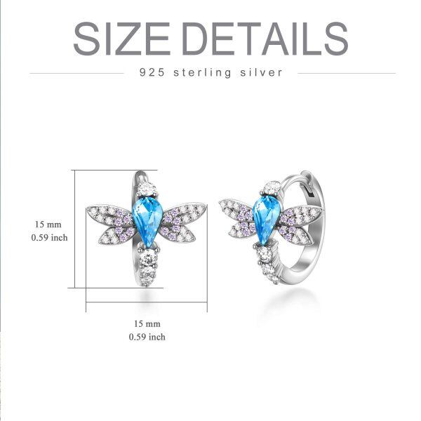 Sterling Silver Zircon Silver Plated Dragonfly Hoop Earrings-3