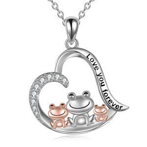 Sterling Silver Zircon Rhodium And Rose Gold Plated Frog Necklace-0