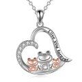 wholesale 925 Sterling Silver Frog Pendant Necklaces with Crystal Stones and Heart Shape Love You Forever Gifts for Mother Daughter Girlfriends-0-0